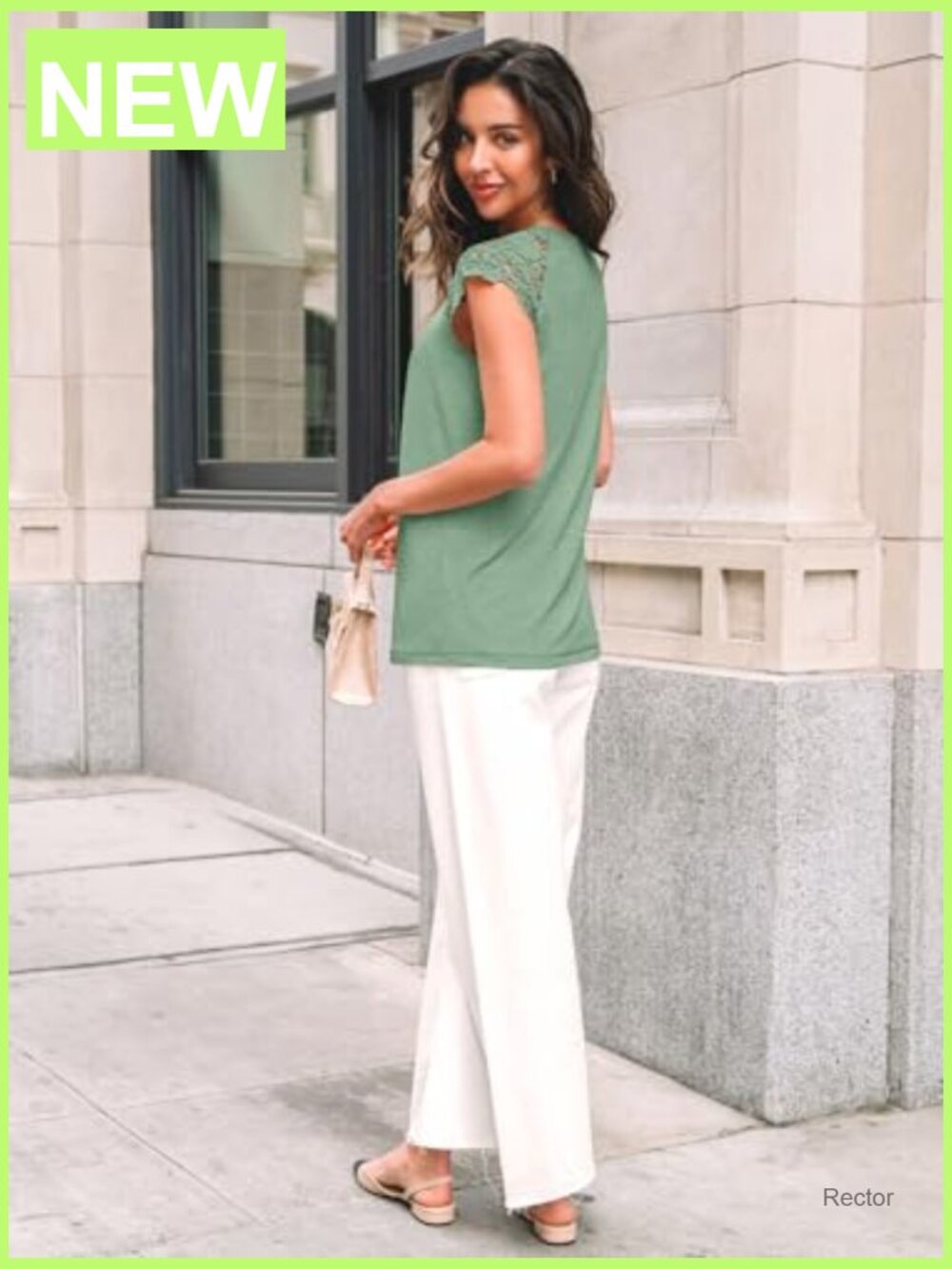 Lace Trim Pleated Short Sleeve Blouse Business Casual Dressy Top View 4